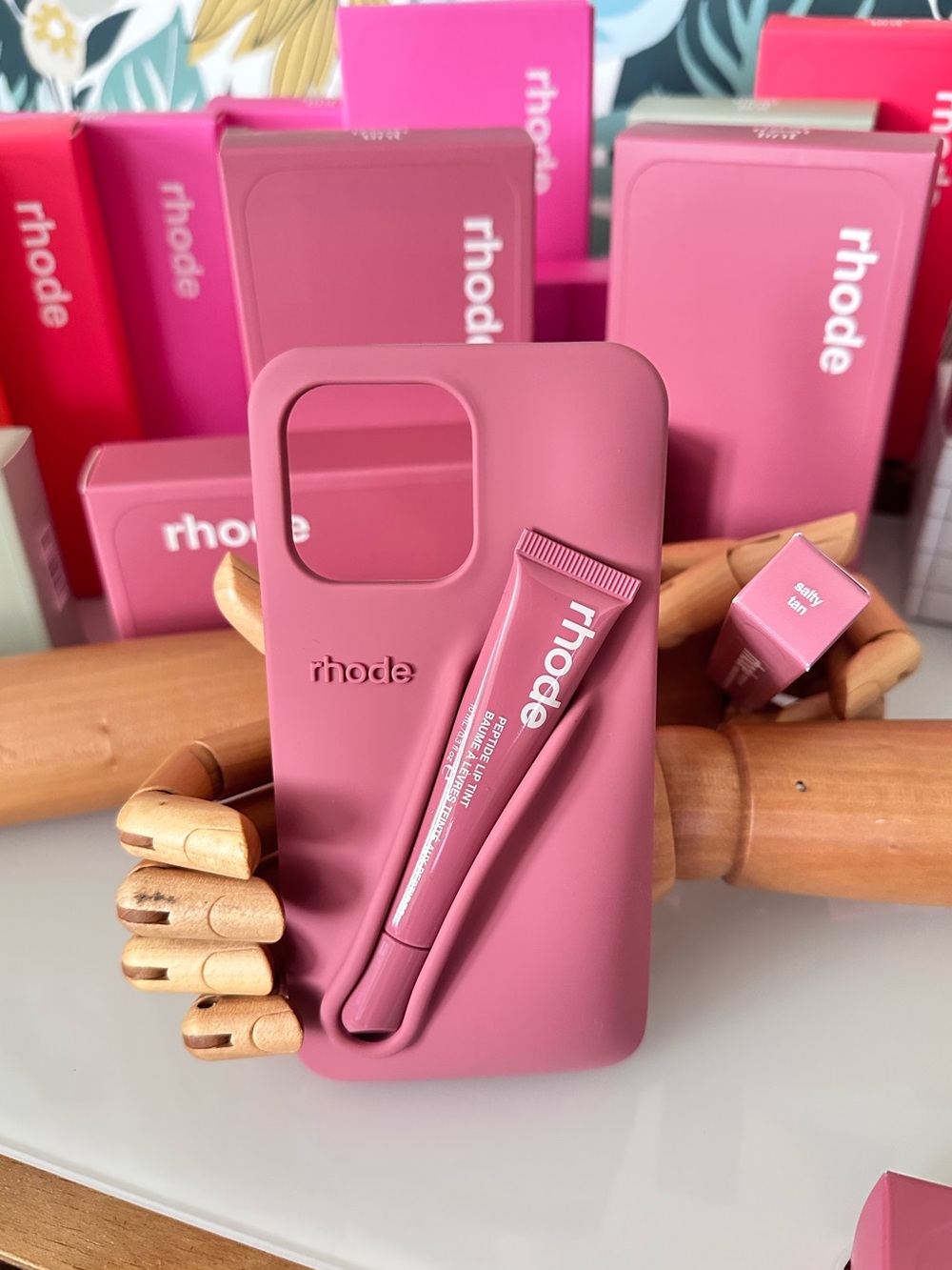 NEW Rhode Lip Gloss Holder Mauve Phone Case | Salty Tan NIB iPhone 15 Pro Max